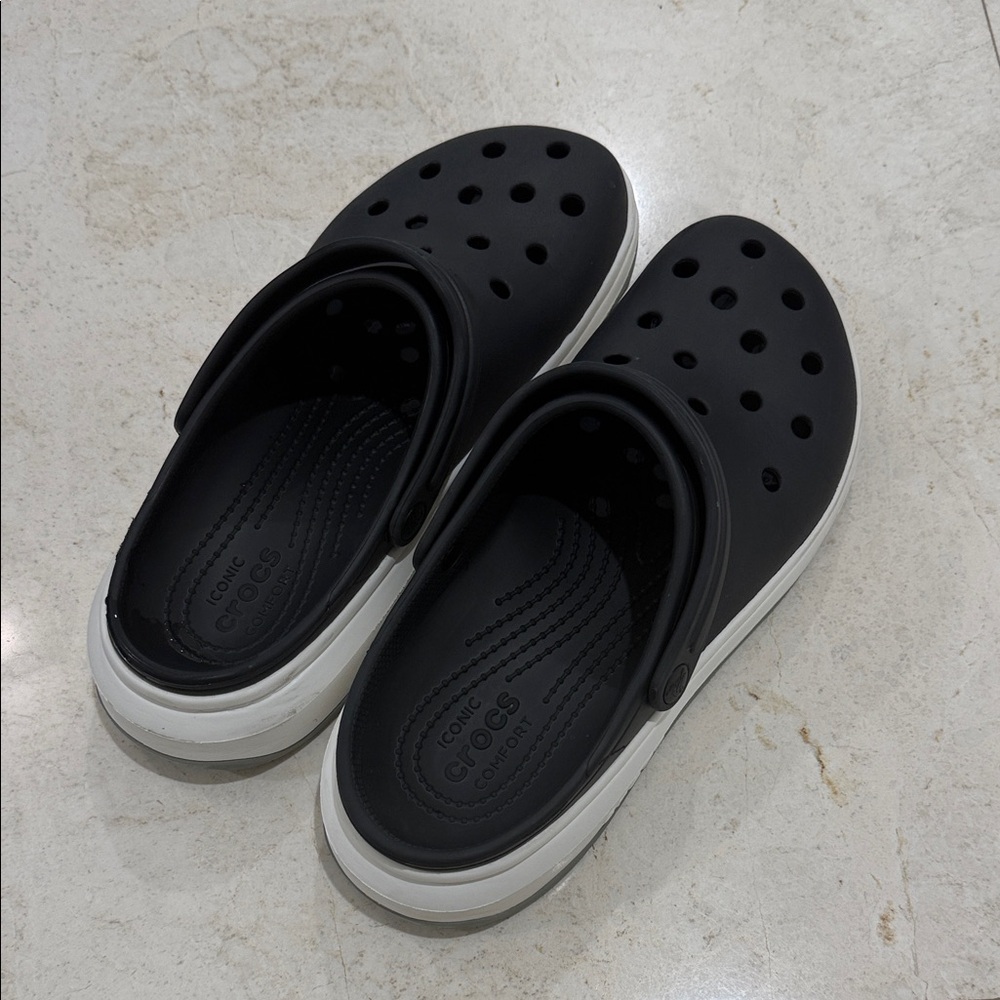 CROCS Black Clogs with White Soles